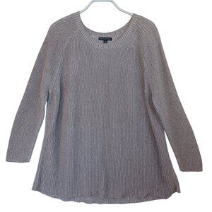 Eileen Fisher Sweater Long Sleeve Crewneck Oatmeal Organic Cotton Womens Medium